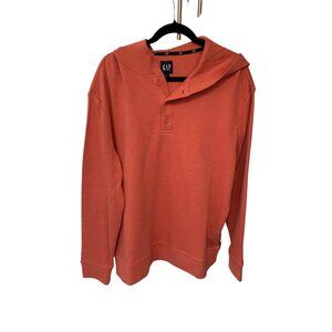 Gap Mens Size Large Hoodie Henley Pull over Thermal Sweatshirt Clay Waffle Knit